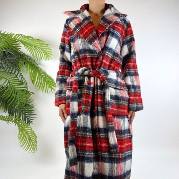 Vintage 70s Sears Red Flannel Cozy Cabincore Full Length Belted House Robe / M/L - Picture 3 of 8